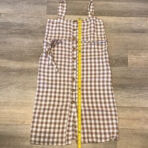 Cotton On Brown & White Linen/Viscose Midi Sundress